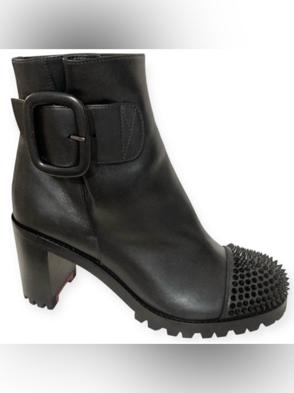 Christian Louboutin Olivia Snow 70mm Calf Leather Black Ankle Boots 35 1/2 Spike